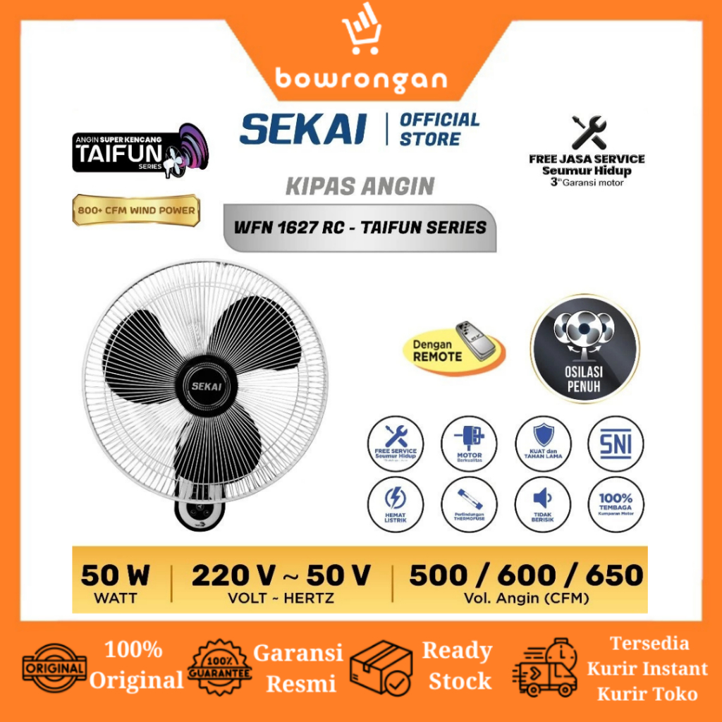 SEKAI Kipas Angin Dinding  16 inch WFN 1627 Taifun / WFN 1627 RC Remote