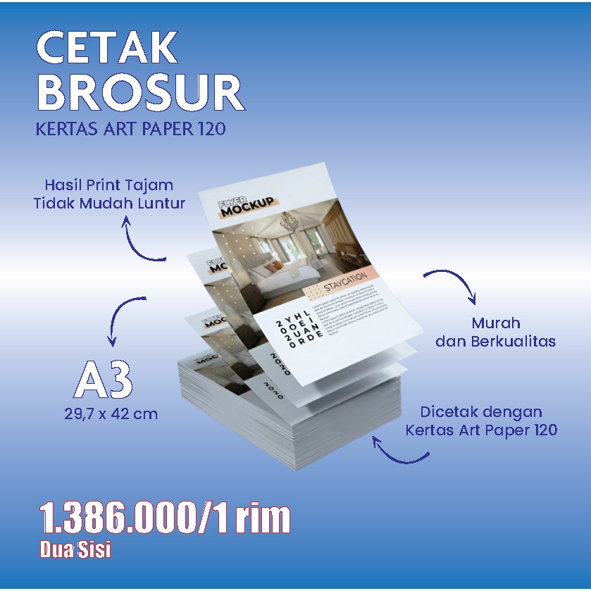 Cetak Brosur A3 (2 Sisi) 1 rim / 500 lbr | Art Paper 120 gr Murah 