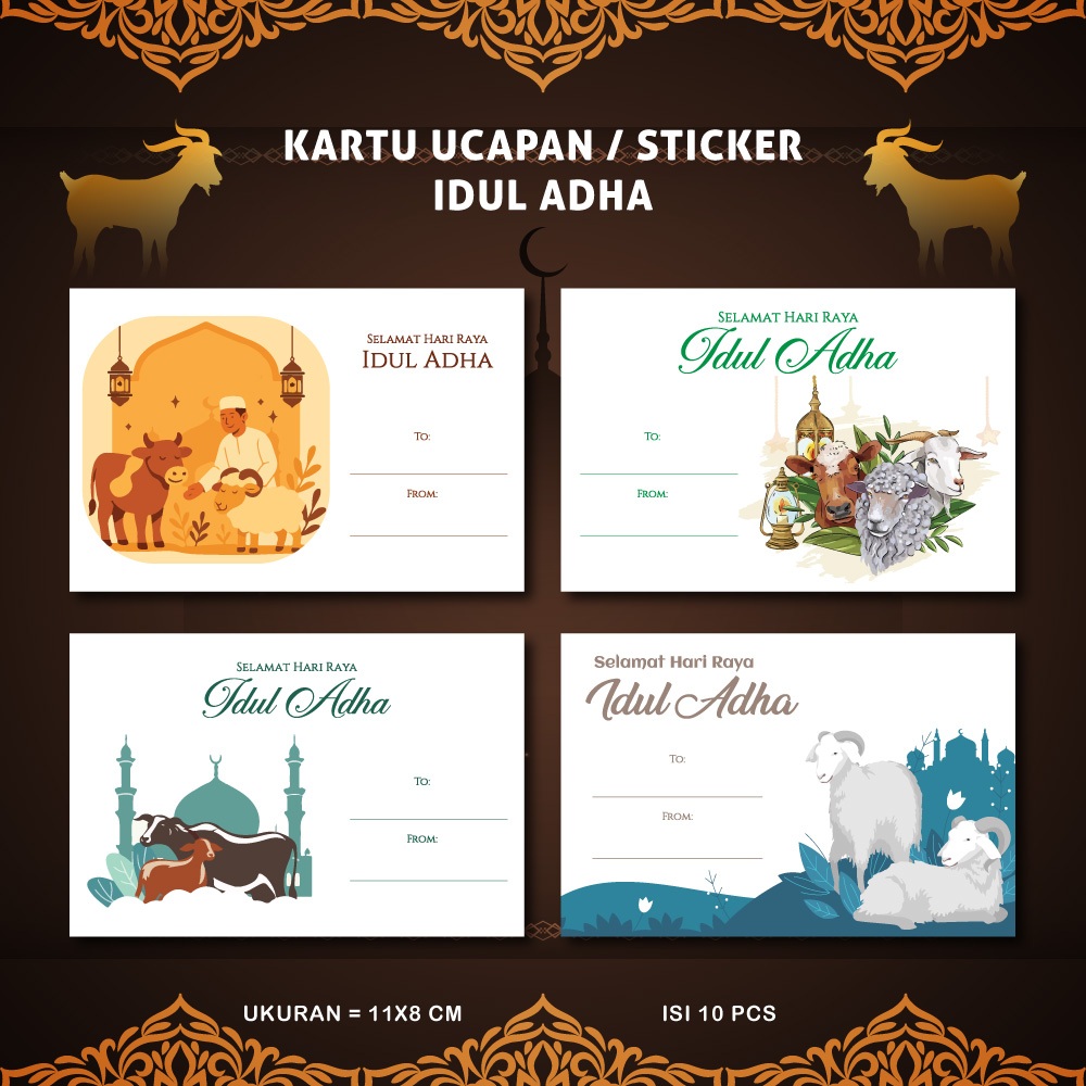 [10 pcs / BISA MIX] Stiker & Kartu Ucapan Idul Adha Qurban / Kartu Ucapan Idul adha / Sticker Idul A
