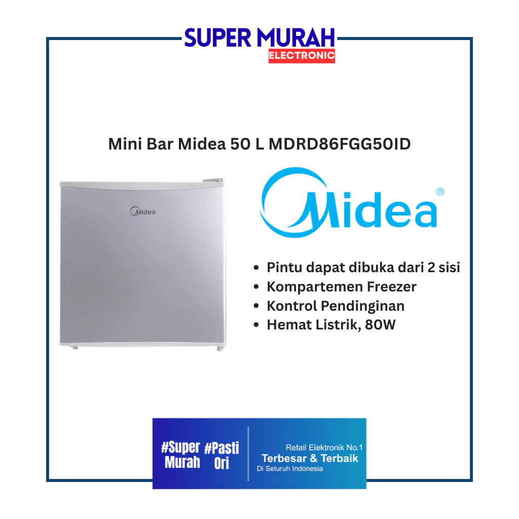 Midea Kulkas 1 Pintu 50L MDRD86FGG50ID Mini Bar Portable Low Watt | SMELECTRONIC