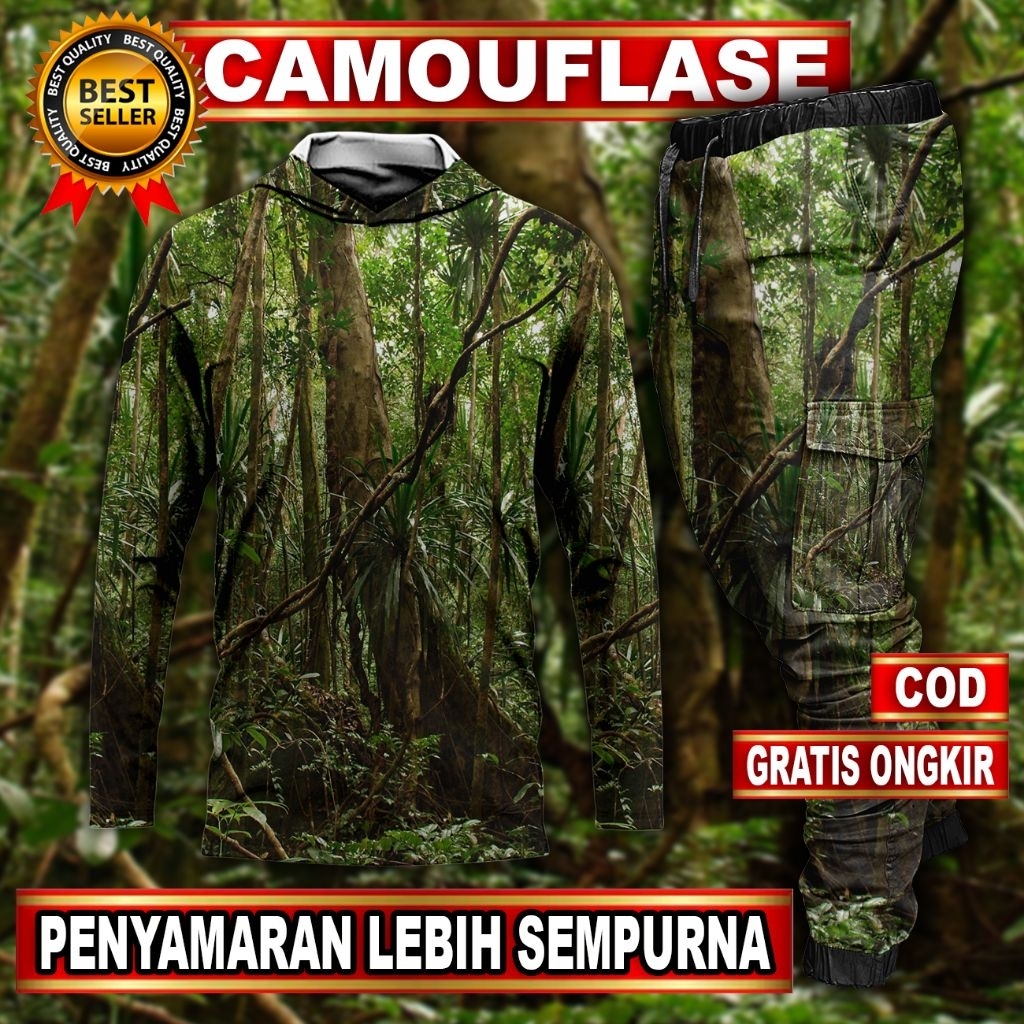 SETELAN BAJU BERBURU | PAKAIAN BERBURU | BAJU CAMO LENGAN PANJANG | CELANA PANJANG CAMO | BAJU CAMO 