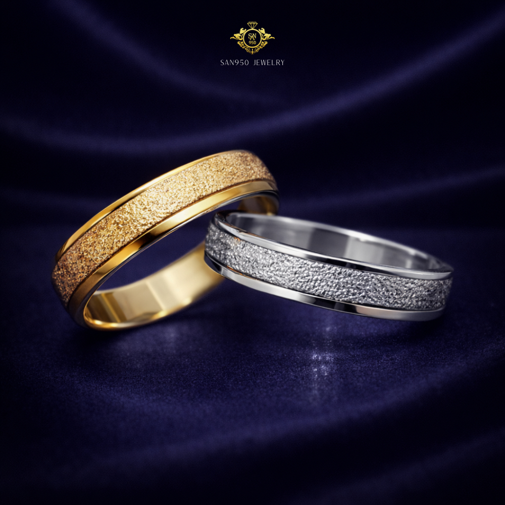 SAN950 Cincin Couple Perak 950 & Emas Asli [C831]– Tunangan & Nikah | Paduan Elegan Sepasang