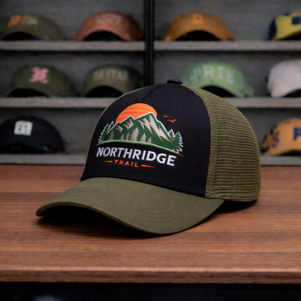 Topi Trucker Unisex NORTH RIDGE HITAM ARMY ORIGINAL LEYATI STYLE