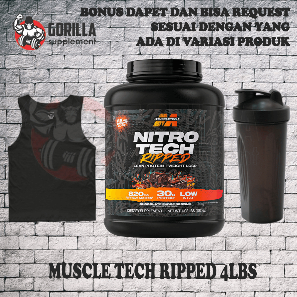 MUSCLETECH NITRO TECH Ripped 4LBS 4 LBS Whey Protein + Fat Burner NITROTECH MUSCLE TECH