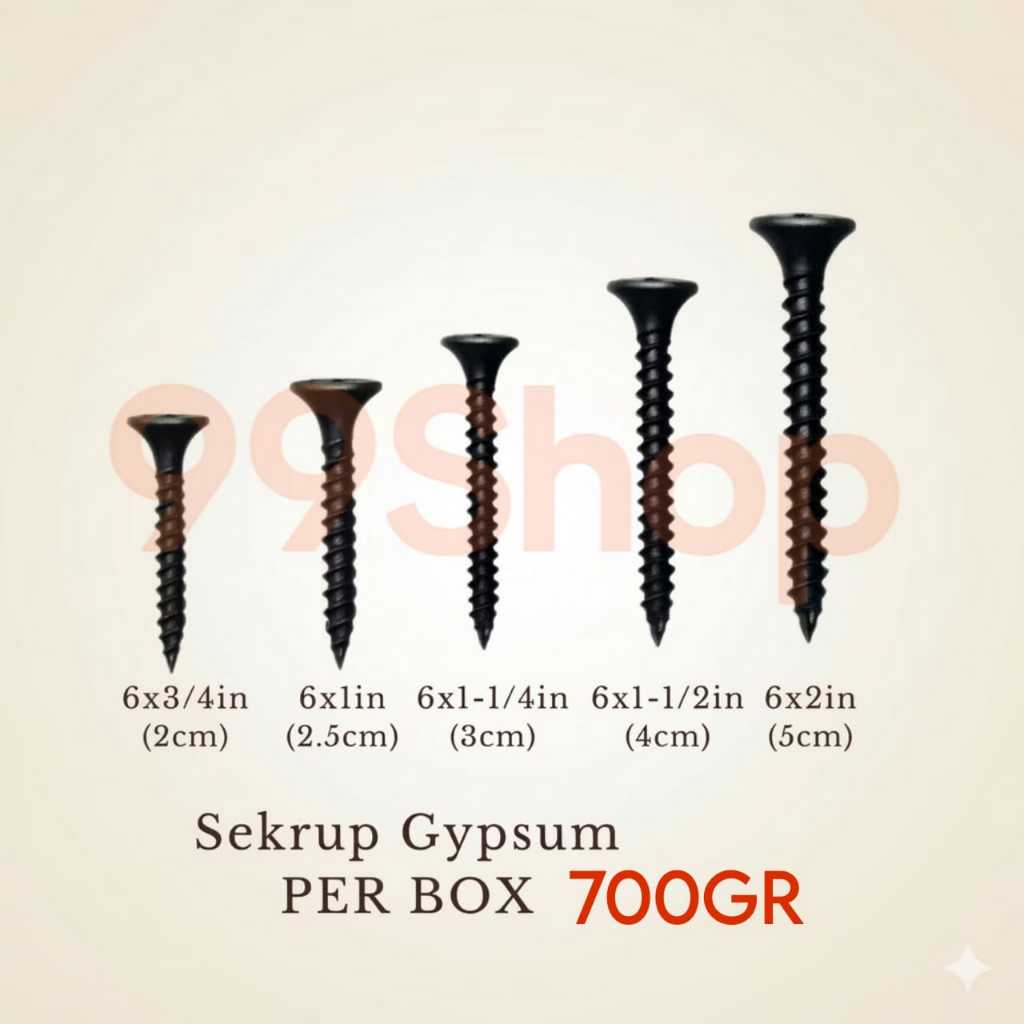Scrup Gypsum 2 cm 2.5 cm 3 cm 4 cm 5 cm 1 kotak 700 GR Scrup Driwall 700GR Scrup Gypsum Hitam