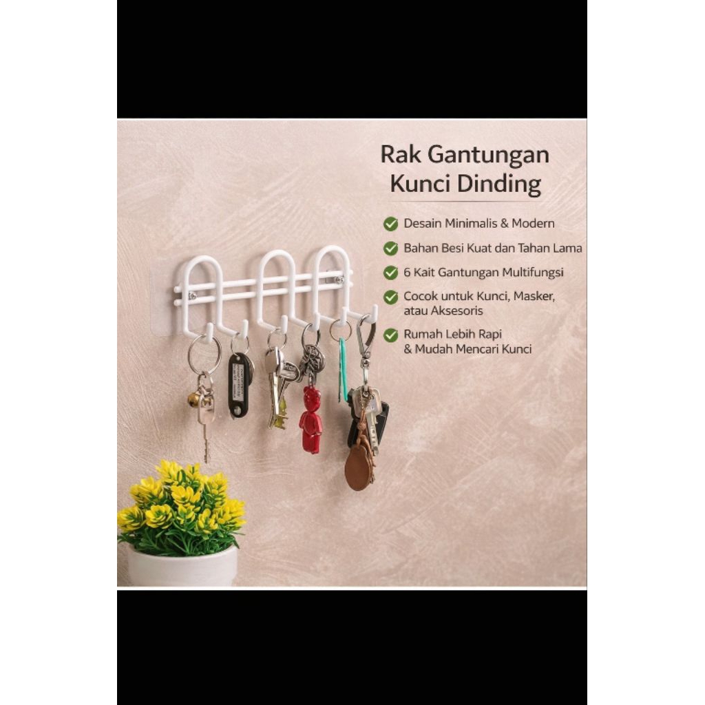 Tempat Gantungan Kunci 6 Pengait Rak Gantungan Kunci Besi Dinding Penyimpanan
