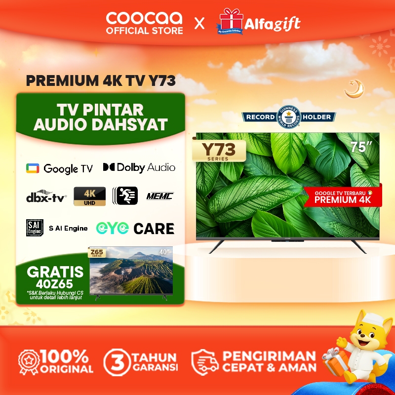 TERBARU COOCAA TV 75 inch Y73 - 4K Google TV - S AI Engine - MEMC - Dolby Audio - HDR10/HLG - Find M