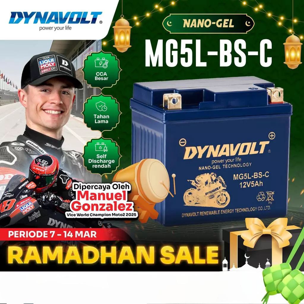 DYNAVOLT Aki Motor Vario 125/150, dll | Nano-Gel MG5L-BS-C | 5 AH 190 CCA