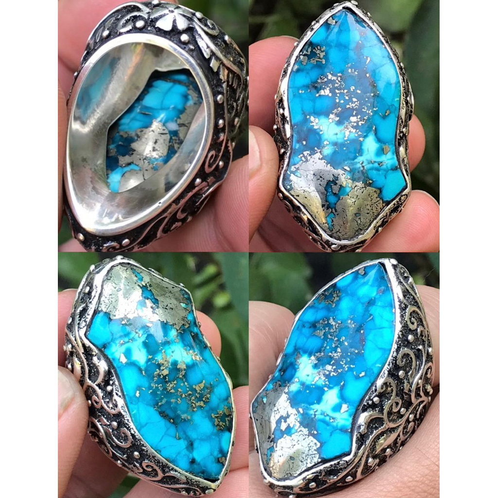 BLUE PYRITE PERSYAN TURQOUISE TEROMPAH PERAK MEWAH