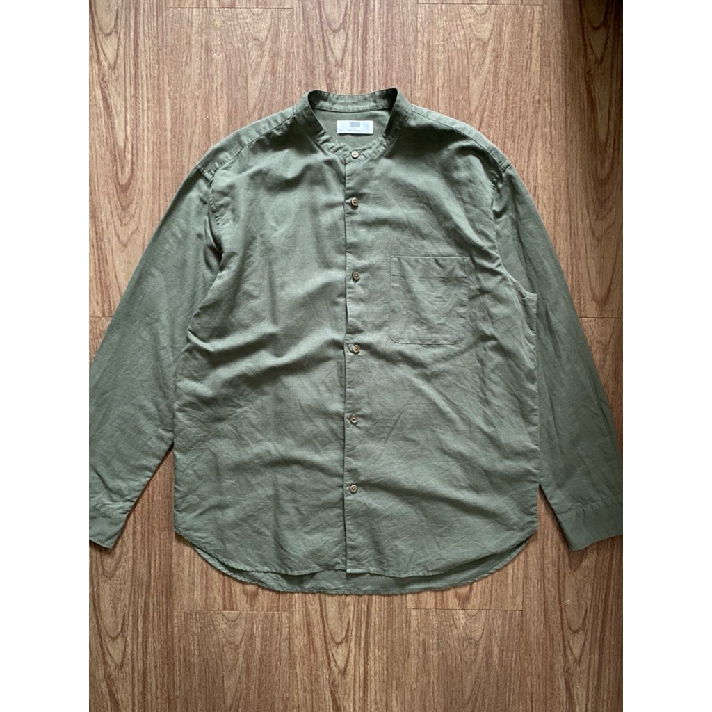 Uniqlo Cotton Linen Stand Collar (Shanghai) Shirt Long Sleeve
