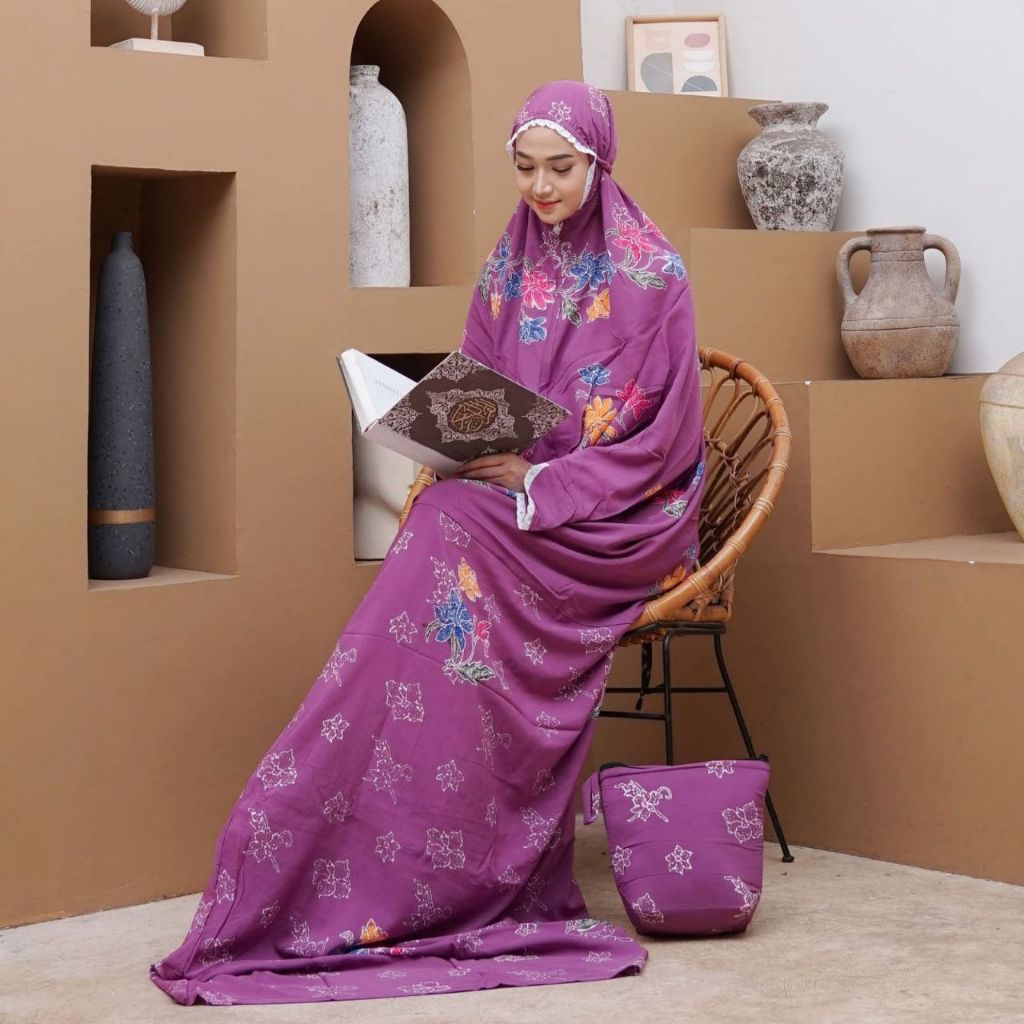 Mukena Lajuran Cap | Mukena Batik | Mukena Dewasa | Mukena Terusan