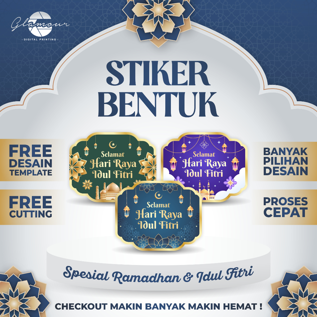 Stiker Lebaran Idul Fitri Bentuk | Stiker Kue Kering Label Makanan | Stiker Thank You Toples | Free 