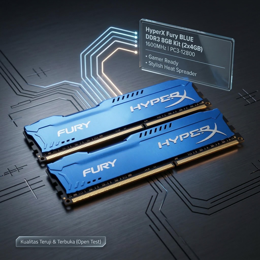 RAM PC DDR3 8GB (2x4GB)1600MHz - HyperX Kingston Original, Kompatibel untuk Gaming