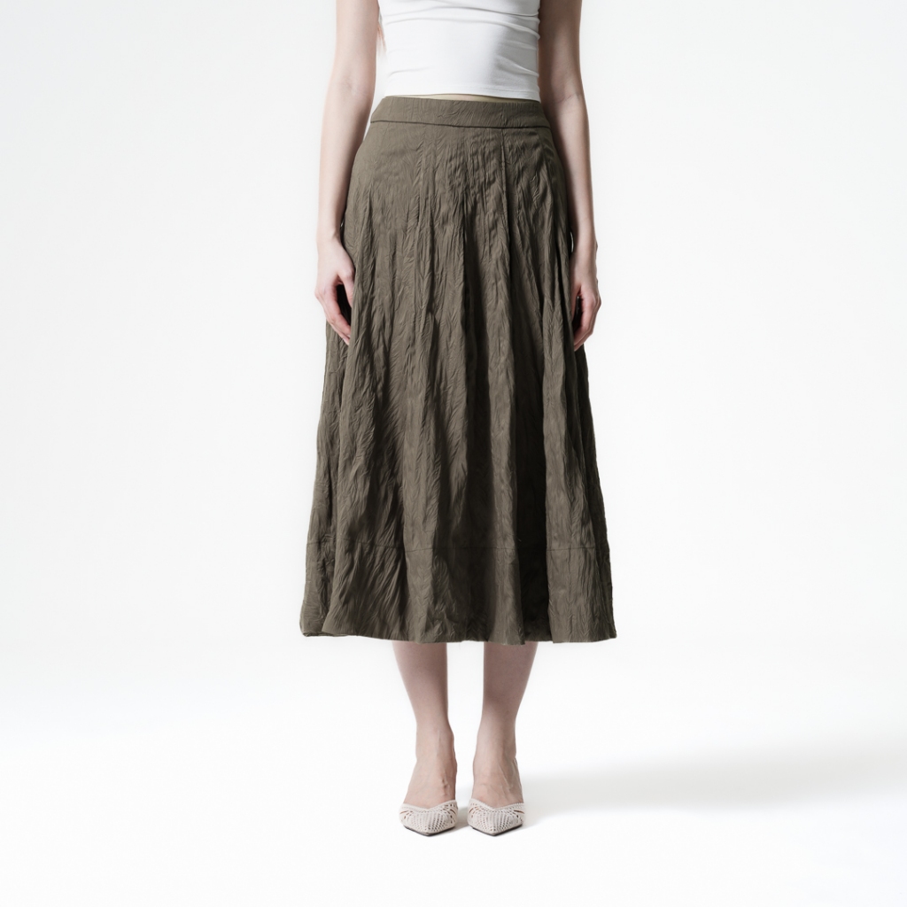 Mississippi Pleated Midi Skirt Bawahan Wanita Rok LIN000727M Olive