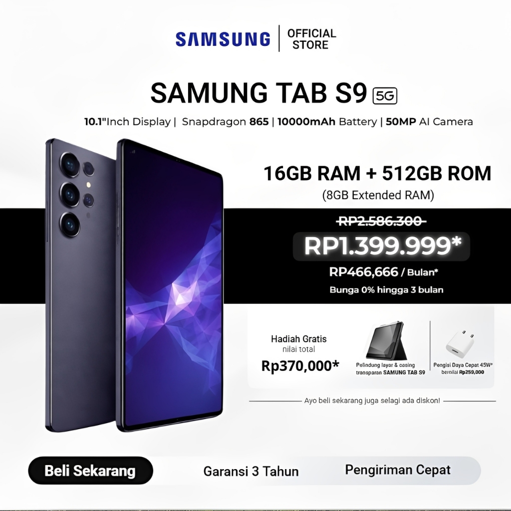 Samsung Galaxy S9 Tab 10.1 Inch 2026 | 5G/4G LTE | 16GB RAM 512GB ROM | Dual SIM | Android Tablet