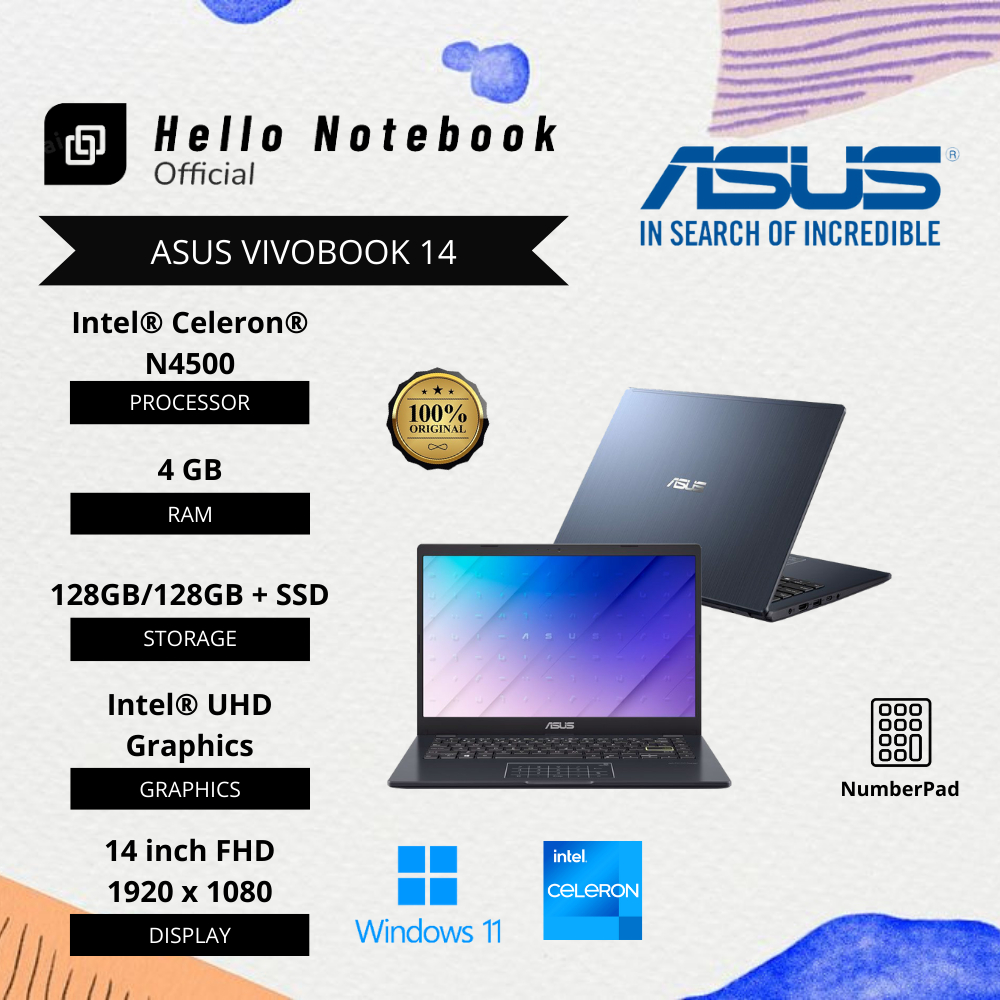 Laptop Baru Asus Vivobook 14 Intel Celeron N4500 | Intel Pentium N6000 SSD