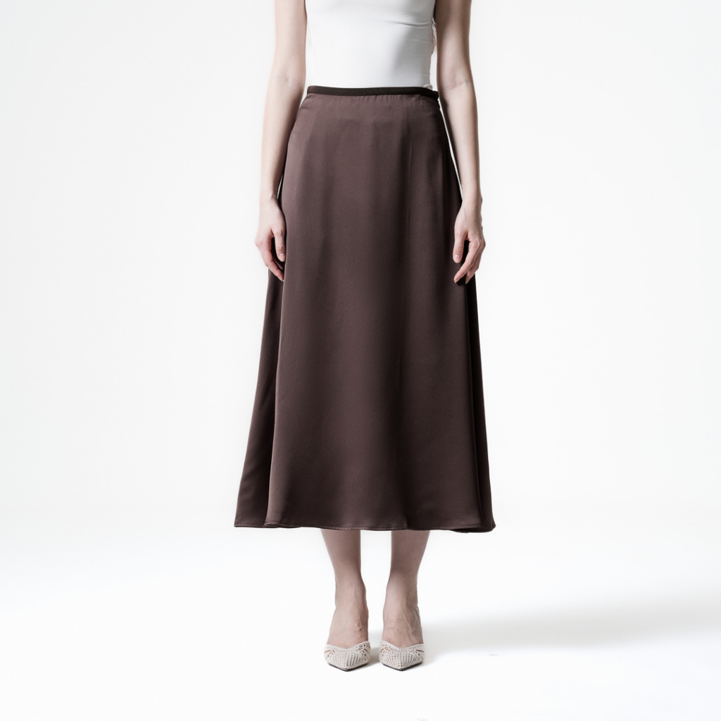 Mississippi Satin Skirt Bawahan Wanita Rok LIN000704M Cokelat Tua