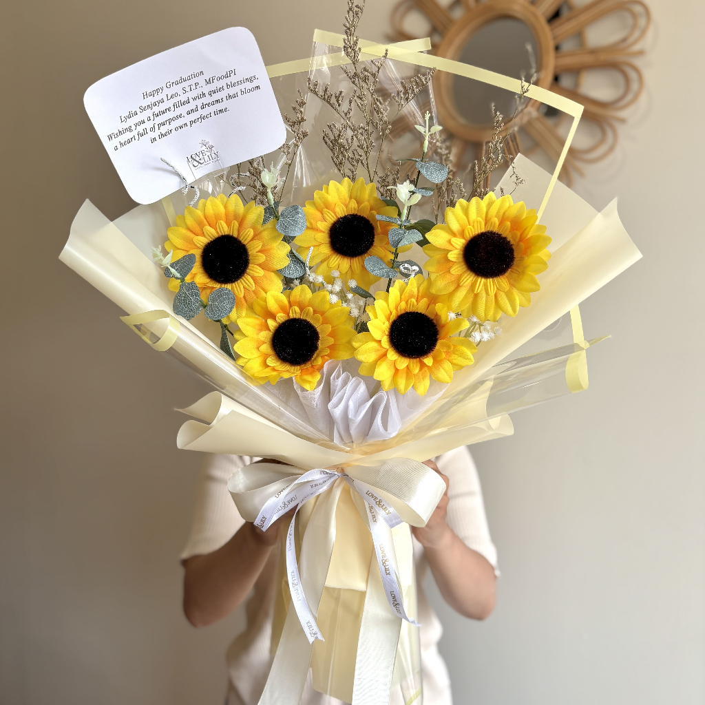 [READY] Buket Bunga Matahari Artificial Sunflower Bouquet Bucket Kuning Hadiah Cewek Ulang Tahun