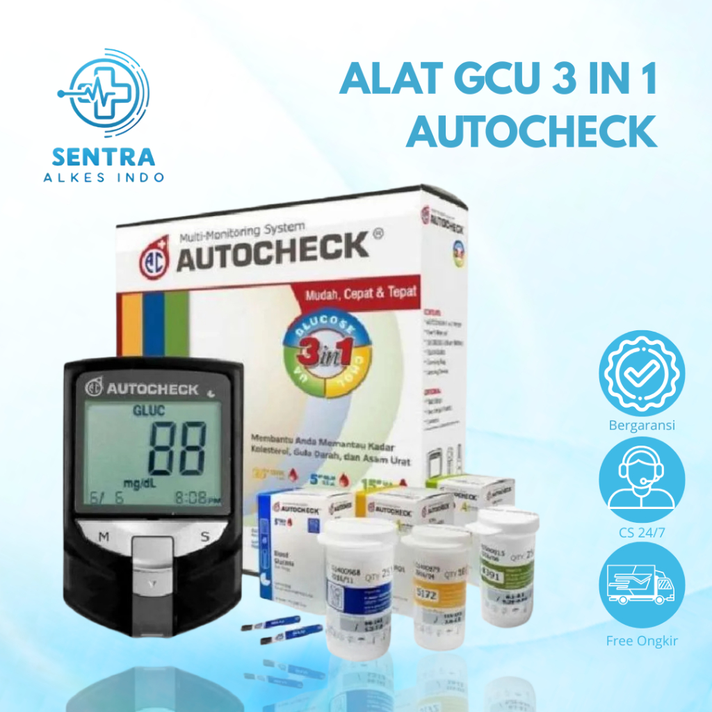 Alat Cek Darah 3 in 1 AutoCheck GCU – Alat Tes Gula Darah, Kolesterol, & Asam Urat / Monitor Kesehat