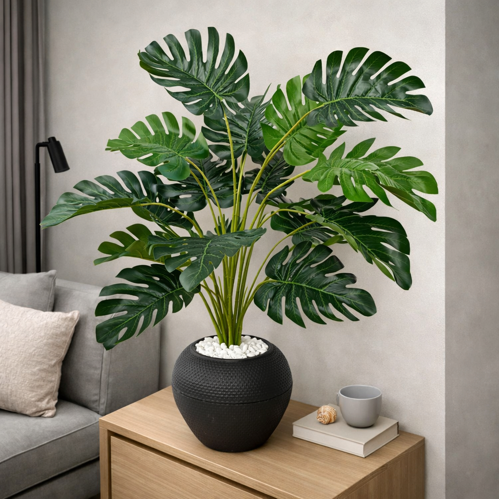 Tanaman Hias Artificial Monstera Pot Hitam 1 Set Dekorasi Rumah Ruang Tamu Tanaman Plastik Besar