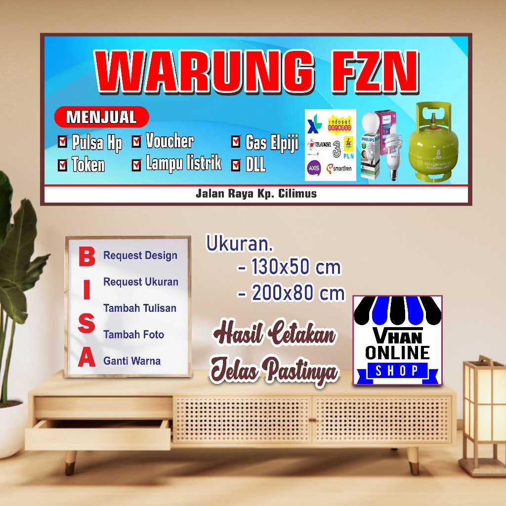 Cetak spanduk Banner Toko Elektronik dan Pulsa