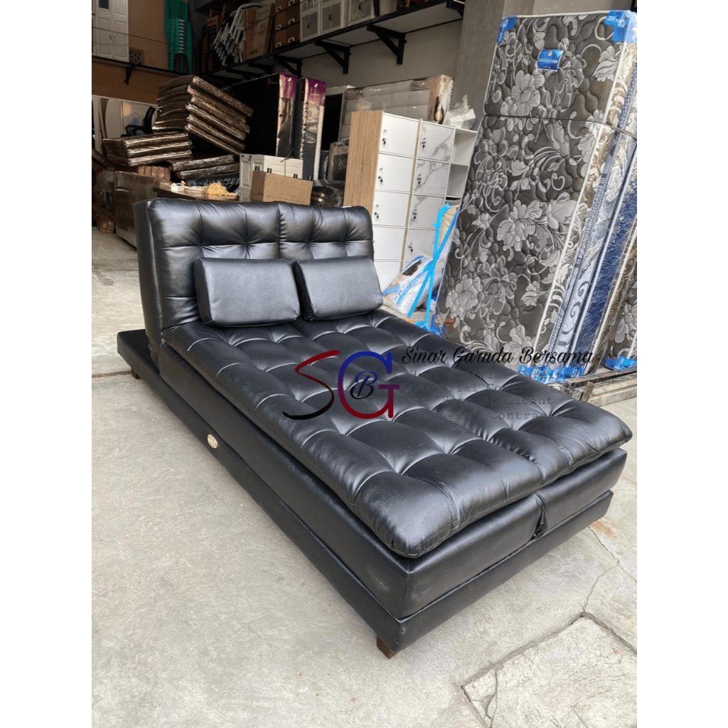 SOFA BED 3 LIPAT : BED SOFA SELONJORAN / SOFA BED 3 FUNGSI / SOFA BED 3IN1 HITAM KULIT PREMIUM / SOF