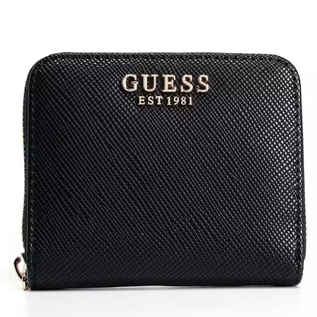 Guess Laurel II Signature Logo Small Zip Around Wallet - Black Dompet Original