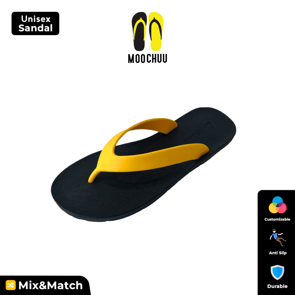Moo Chuu MC01 Sandal Unisex Tapak Hitam - Pilihan Tali dan Size
