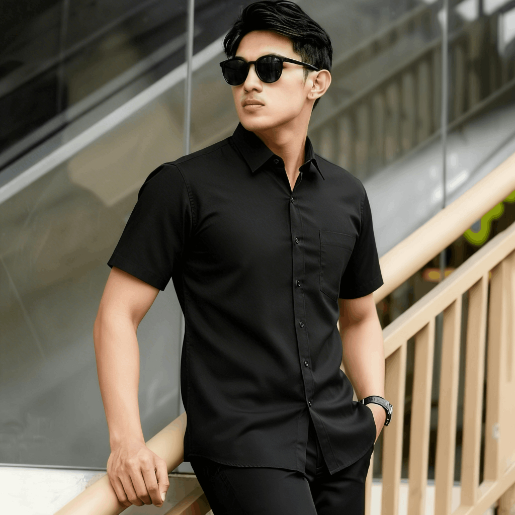 Sallamahgo Hem Pria Polos Biru Lengan Pendek Tekstur 3D | Poshboy Leisure Shirt