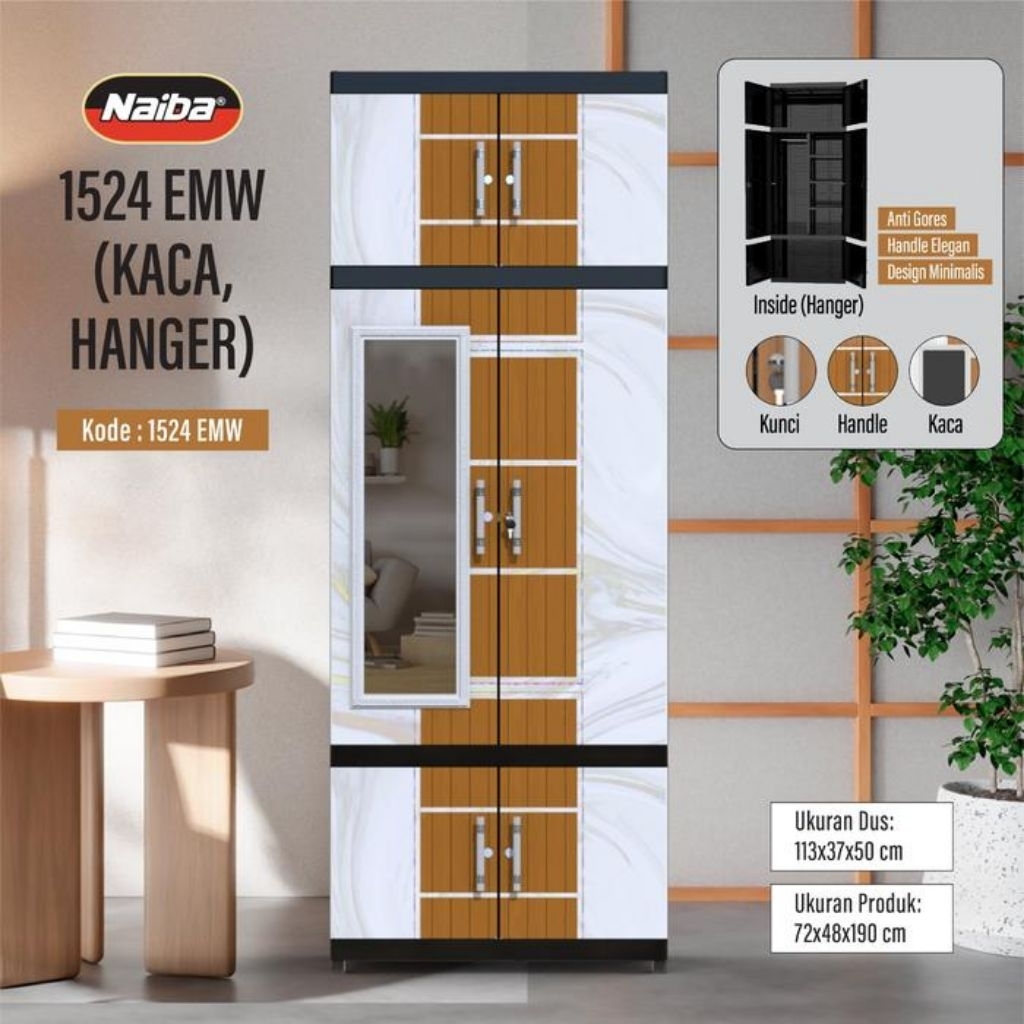 (KHUSUS BOGOR) LEMARI PAKAIAN PLASTIK NAIBA KACA GANTUNGAN 1524 & 1924