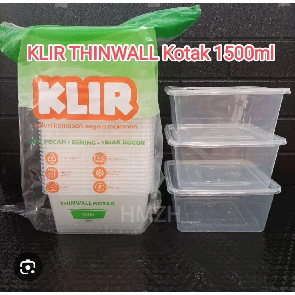 Klir Thinwall 1500ml Square - Wadah Makanan Plastik Bening Tebal