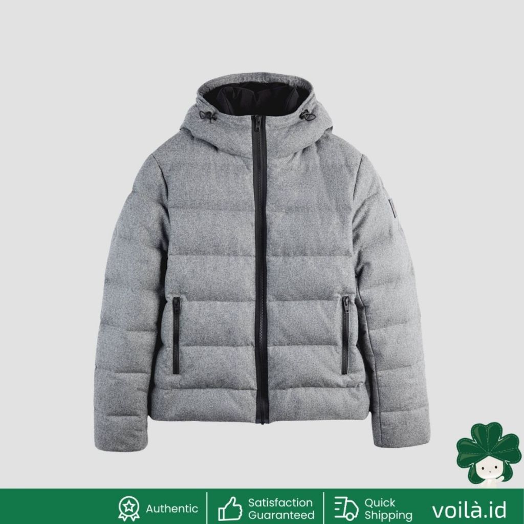 Jaket Winter Double Front Down Jacket in Carded Wool Flannel Grey