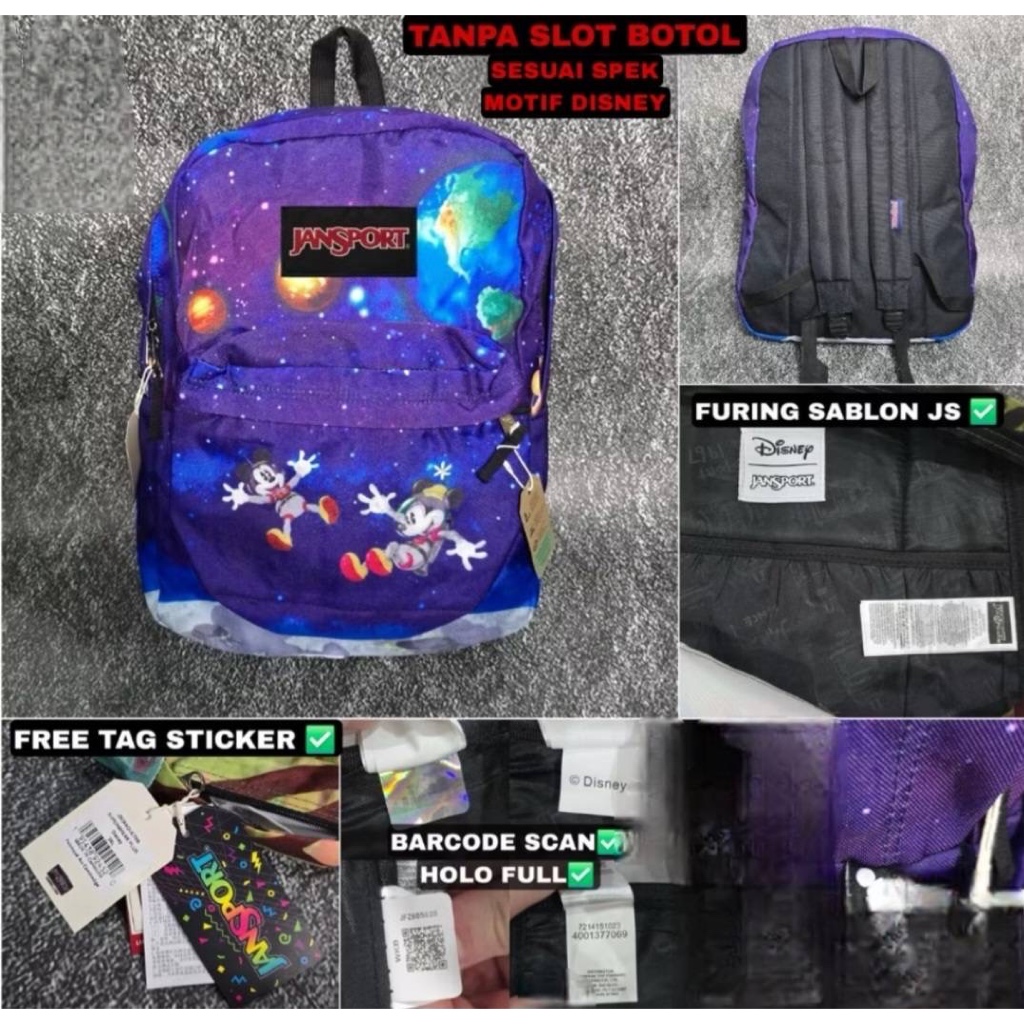 TAS RANSEL JS JANSPORT SPORTS BAGS MICKY GALAXY MOTIF ORIGINAL BACKPACK / BEST SELLER / BARCODE FULL