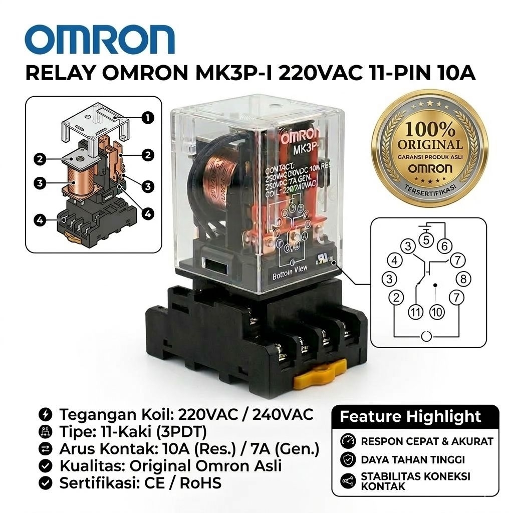 Relay omron MK3 MK3P MK3P-I 220vac 11kaki 10a original