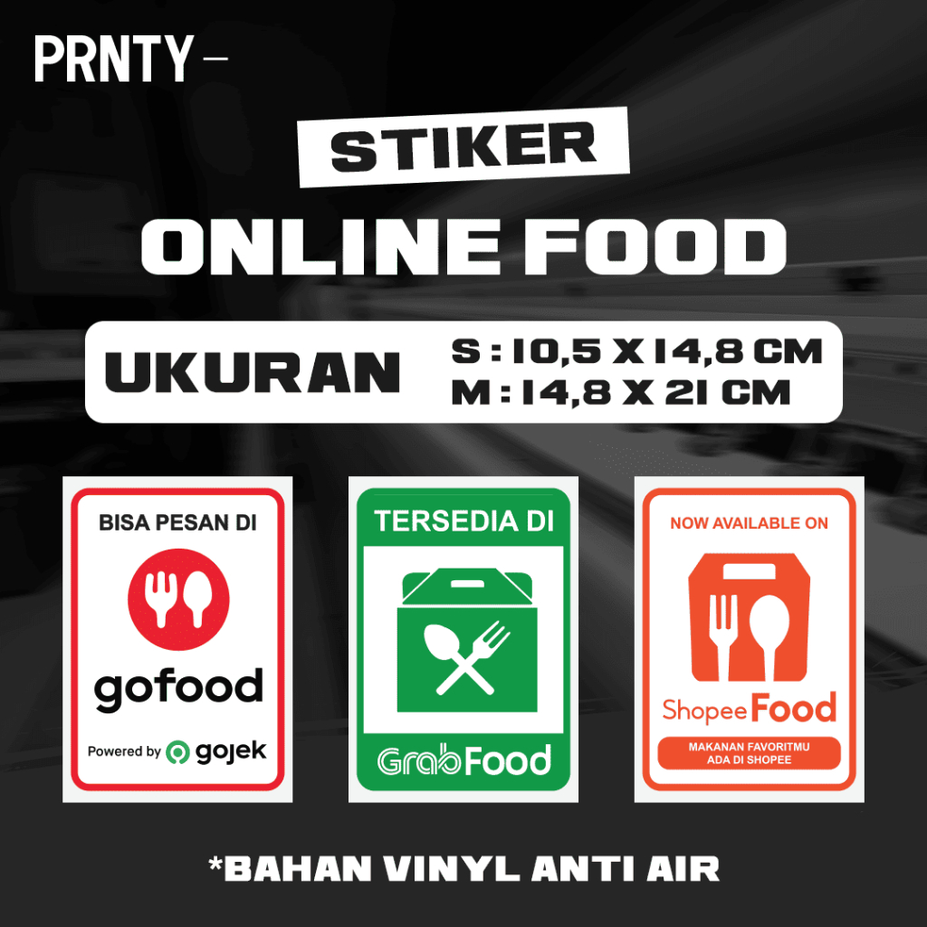 Stiker Gofood Grabfod Shopeefood Online Foood | Sticker Label Makanan Minuman | Tempelan Kaca Warung