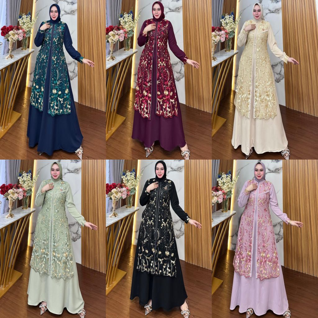 NEW COLLECTION GAMIS BRUKAT ROMPI ELEGAN BAJU MEWAH GAMIS