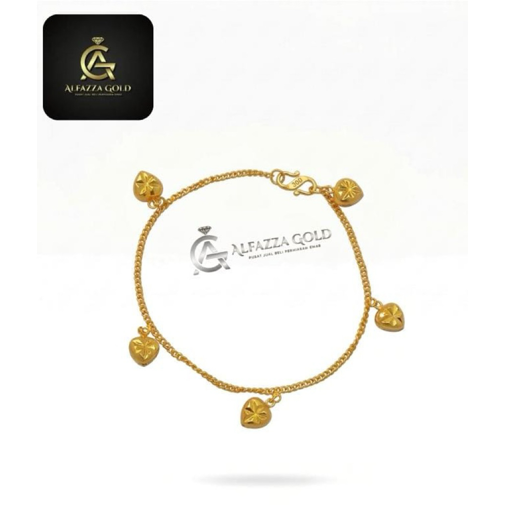 Gelang Rantai Hati Emas Asli Kadar 300/6K