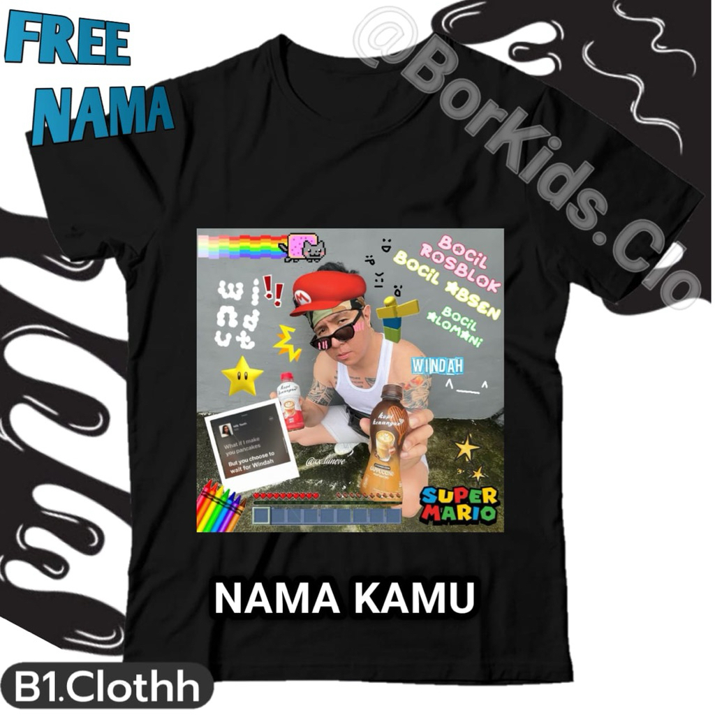 (BISA COD) Baju Anak Gambar Windah Basudara Gratis Nama Kamu - T Shirt Windah Basudara Free Your Nam