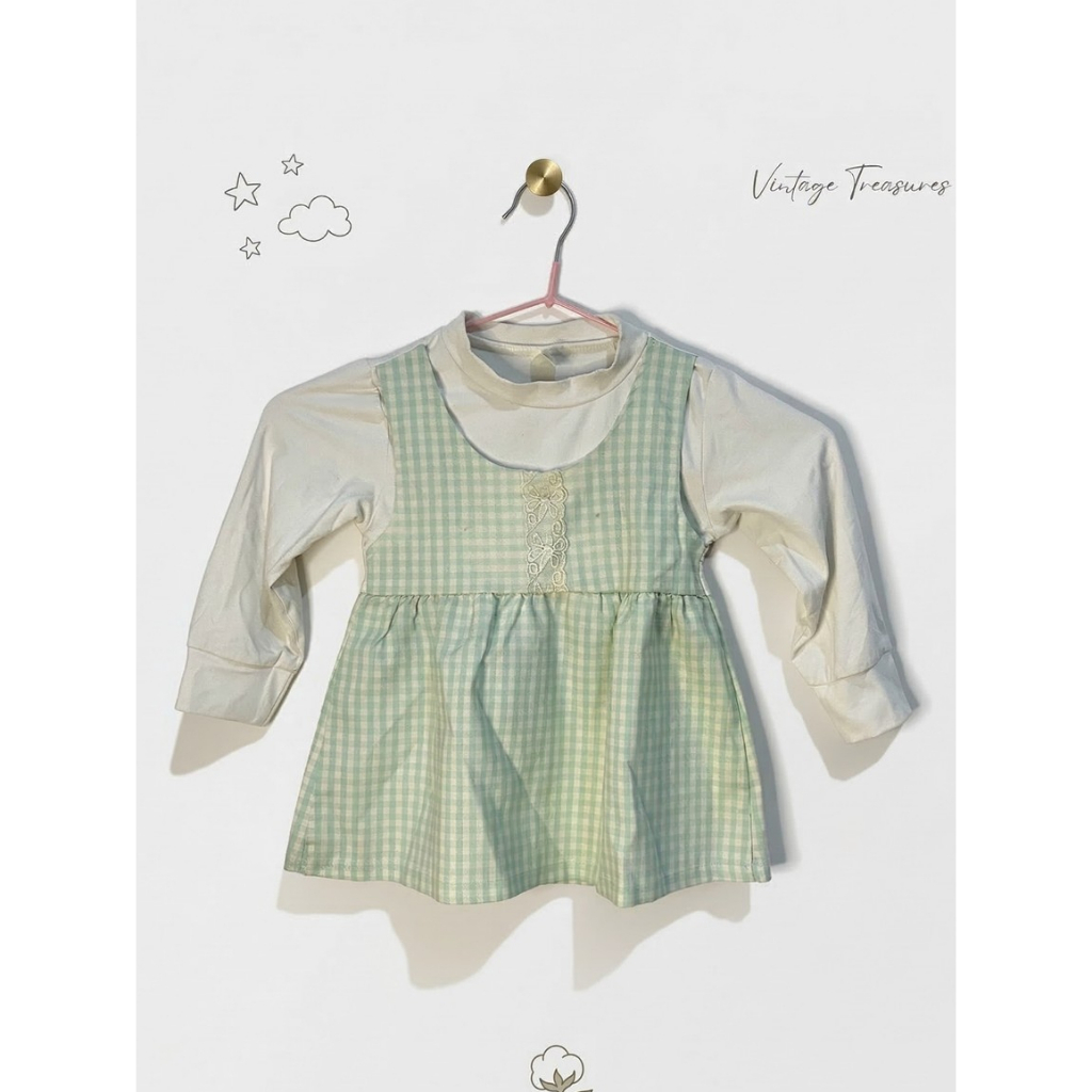 Preloved Baju Anak - Vintage Gingham Combined Dress - Usia 1-2 Tahun