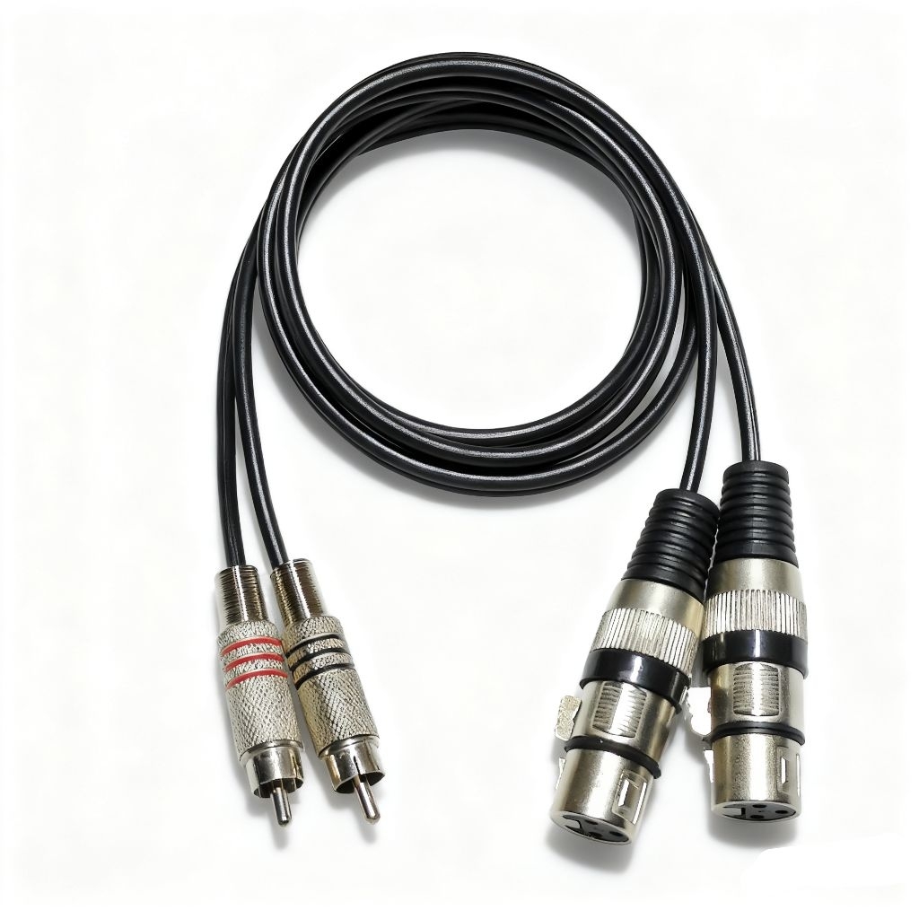 Kabel Input Dobel 2-2 Jek RCA Besi To Jek XLR Canon Female Panjang 1 Meter