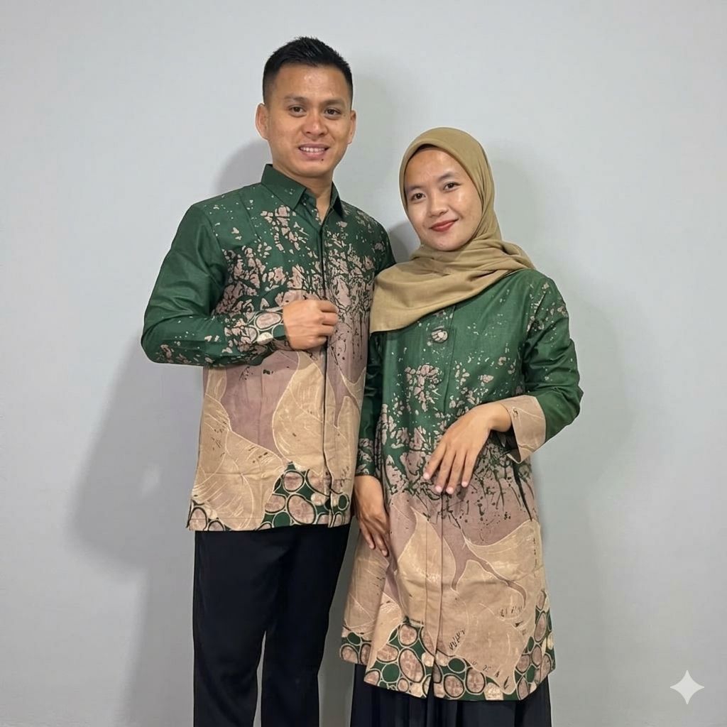 Baju Batik Tunik Pekalongan | Batik wanita | Batik laki laki | Seragam batik | Lapisan trikod| Hijau