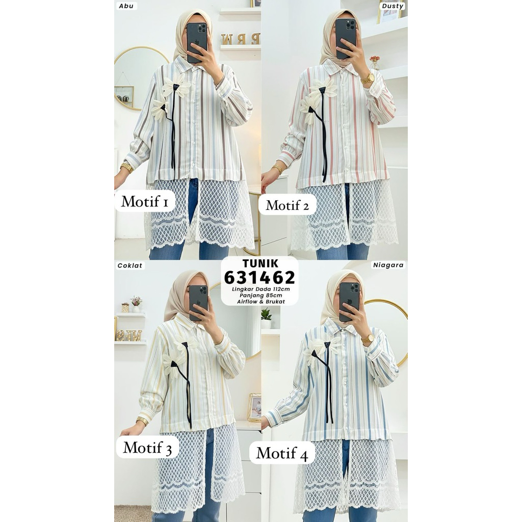 0.920 ready kemeja semi tunik renda bawah import