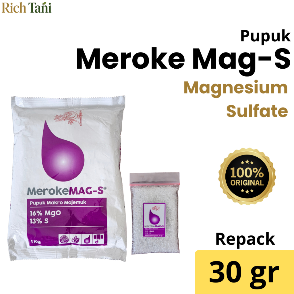 Pupuk MEROKE MAG-S 30 gram Kemasan Repack - Pupuk Magnesium Sulfate Pembentukan zat hijau daun