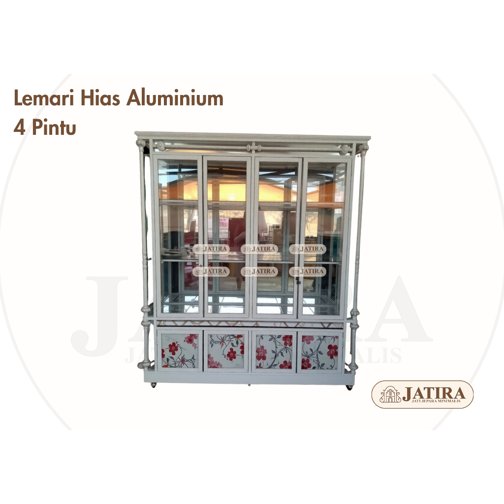 Lemari Hias Aluminium Kaca Motif Bunga 4 Pintu | Lemari HIas Aluminium Murah Palembang
