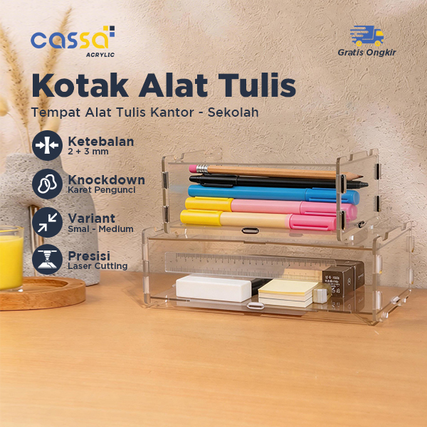 Kotak Penyimpanan Akrilik | Tempat Penyimpanan ATK | Rak Penyimpanan Alat Tulis