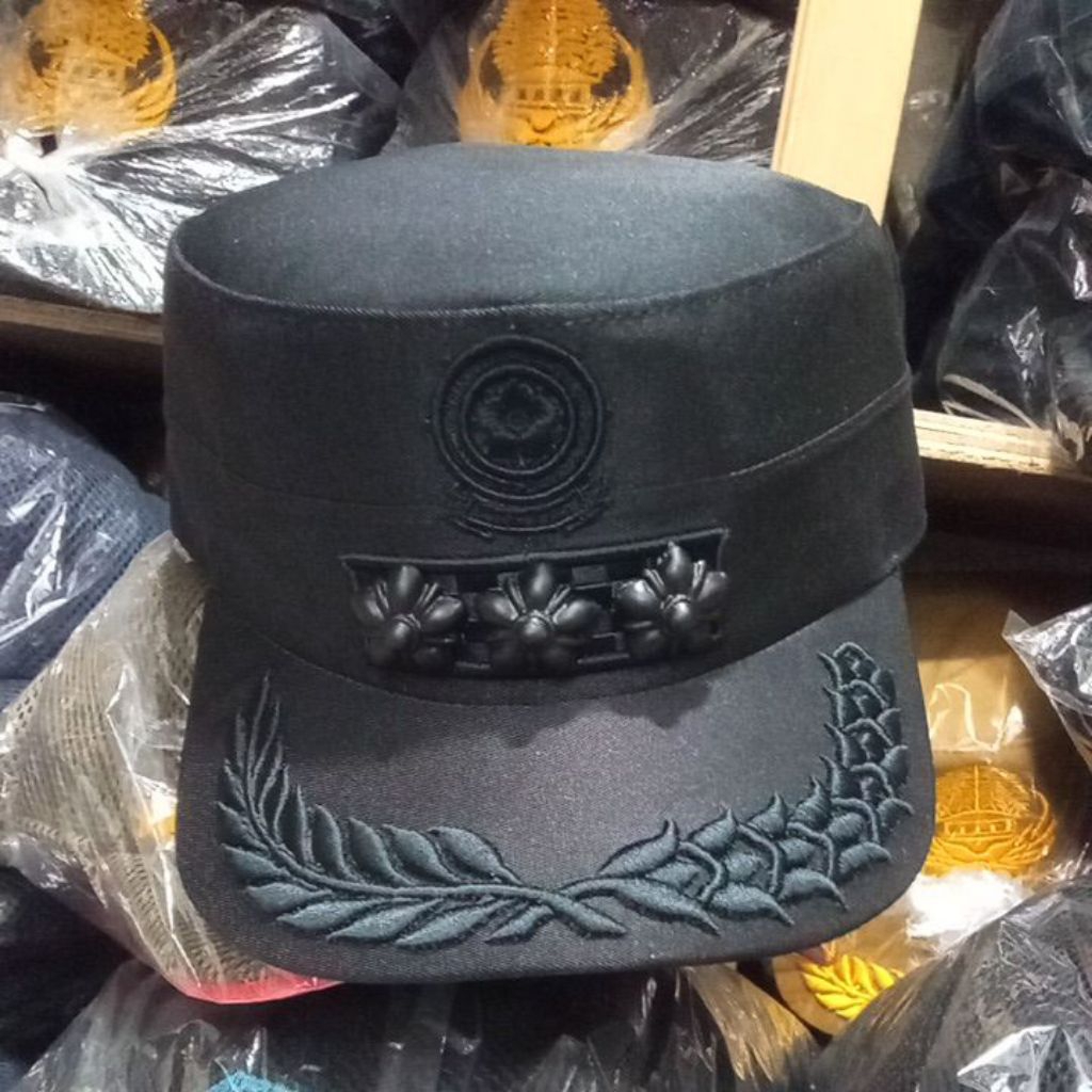 Topi komando pol pp full hitam