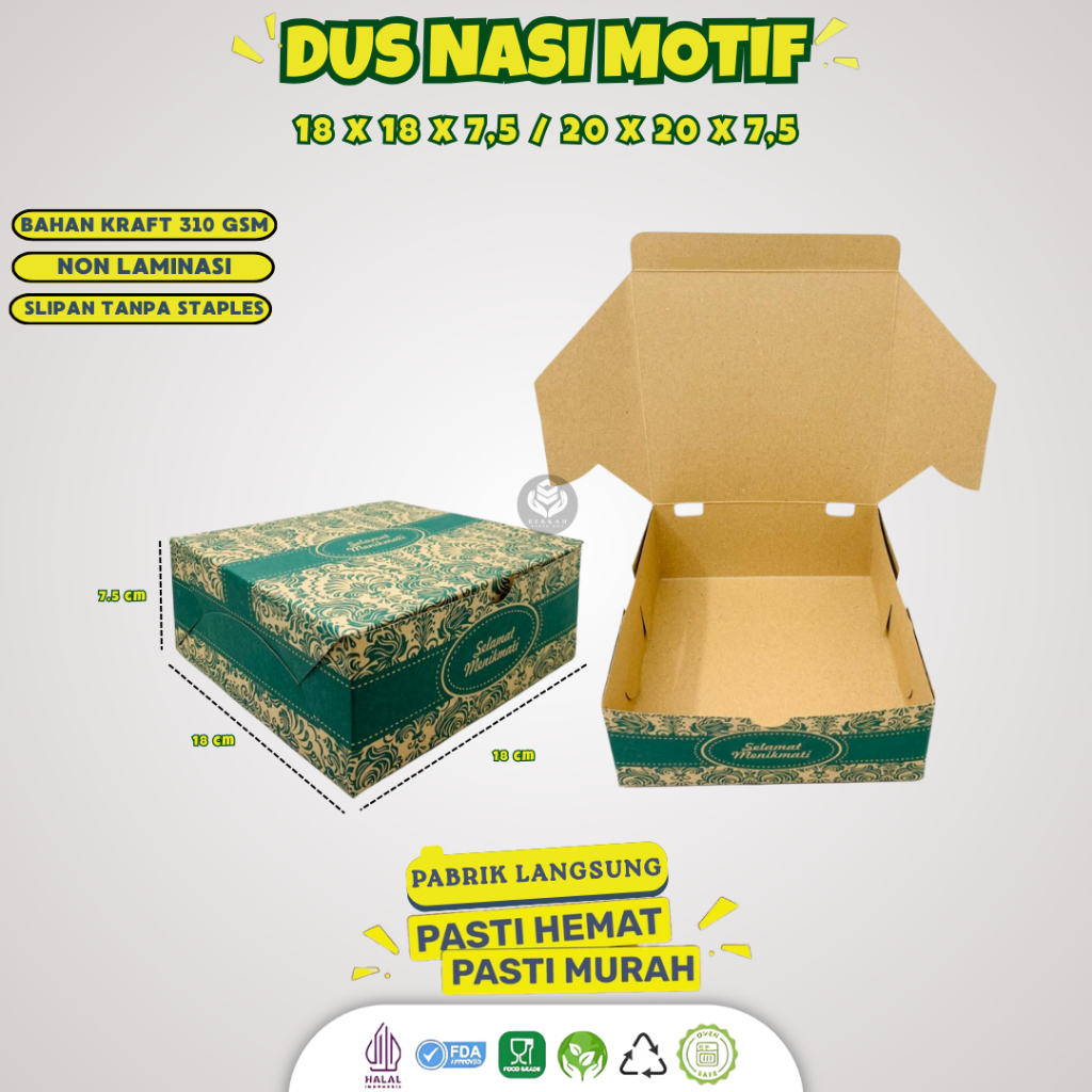 (50 Pcs) Dus Nasi Kotak 18x18 20x20 / Box Nasi Kotak 20x20 18x18 / Dus Box Kotak Nasi Katering Batik
