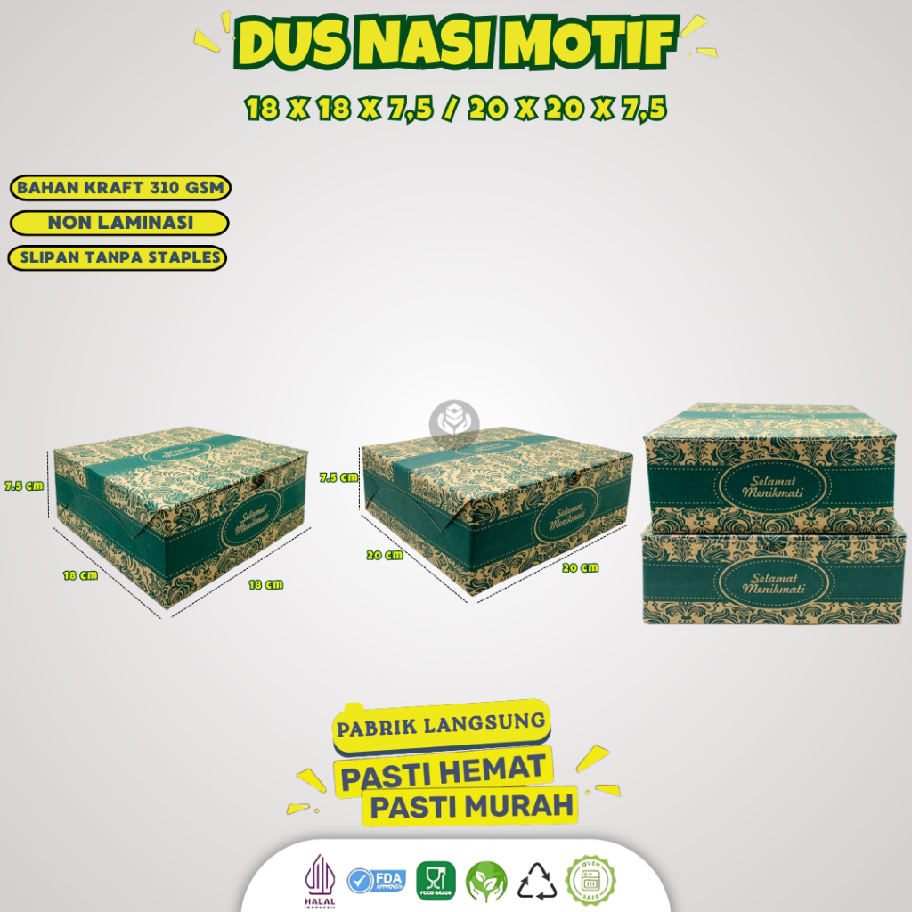 (50 Pcs) Dus Box Kardus Kotak Nasi Katering 18x18 20x20 / Box Nasi Kotak 18x18 Motif / Dus Nasi 18x1