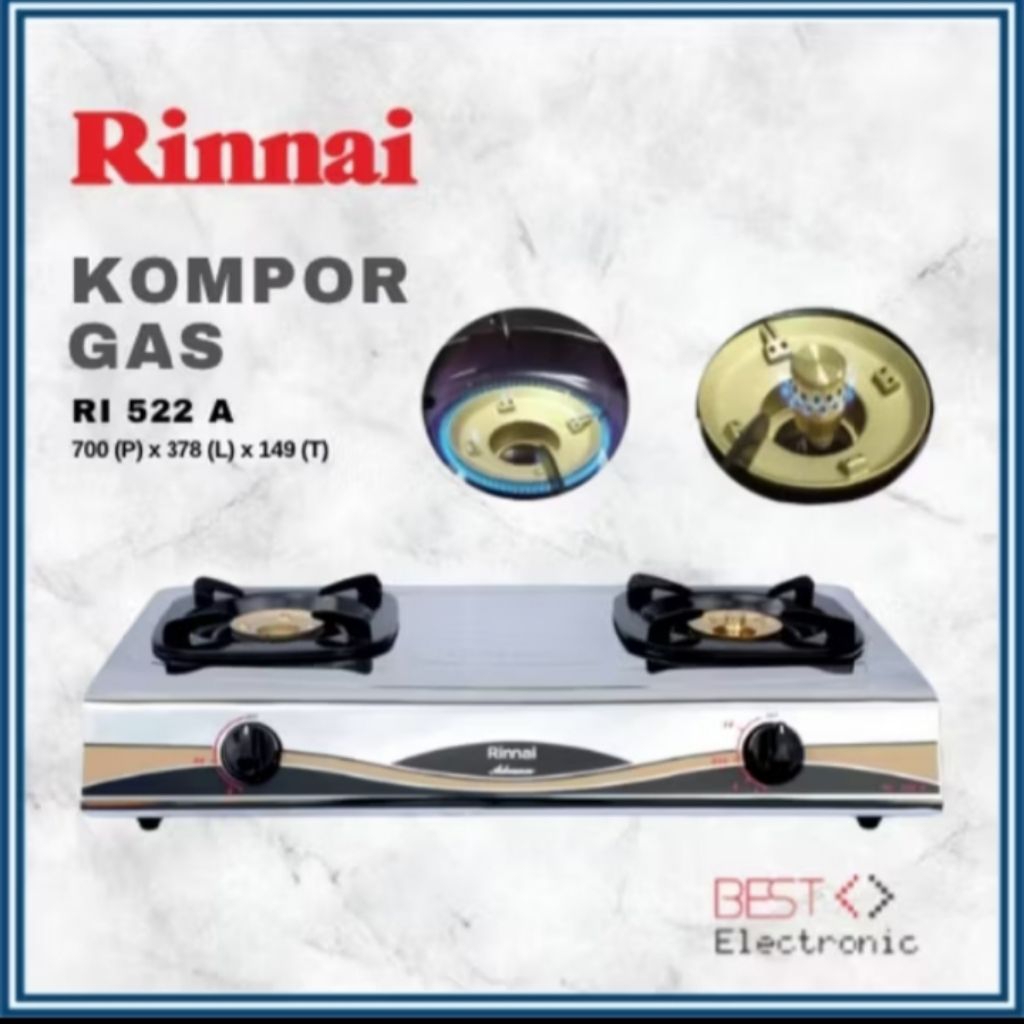 Kompor Gas Rinnai Stainless RI 522A Api Lilin Kompor Stainless Rinnai Kompor Rinnai 522A Kompor Rina
