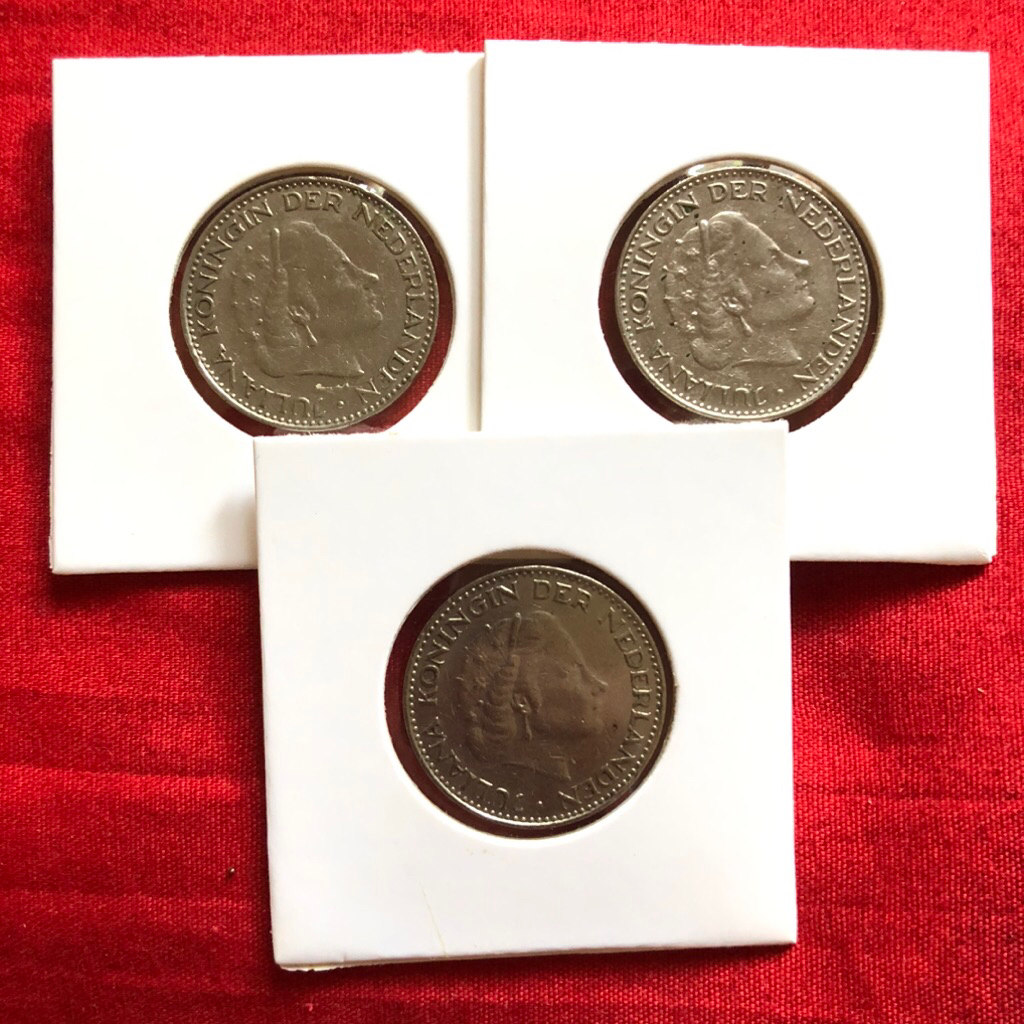 Uang koin Kuno Asing Belanda 1 Gulden Juliana Tahun 1967 Original Sudah Holder Koleksi Nostalgia